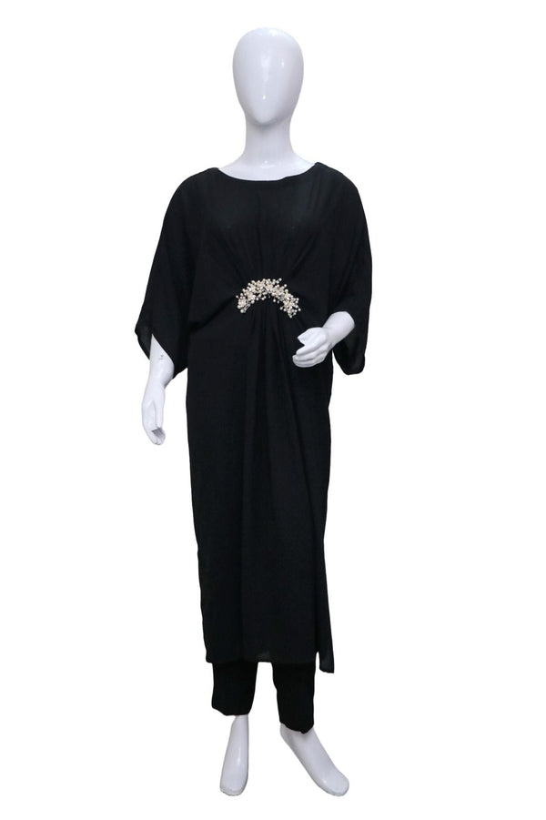 BLACK CO-ORD KAFTAN GEORGETTE BLACK (STITCHED)