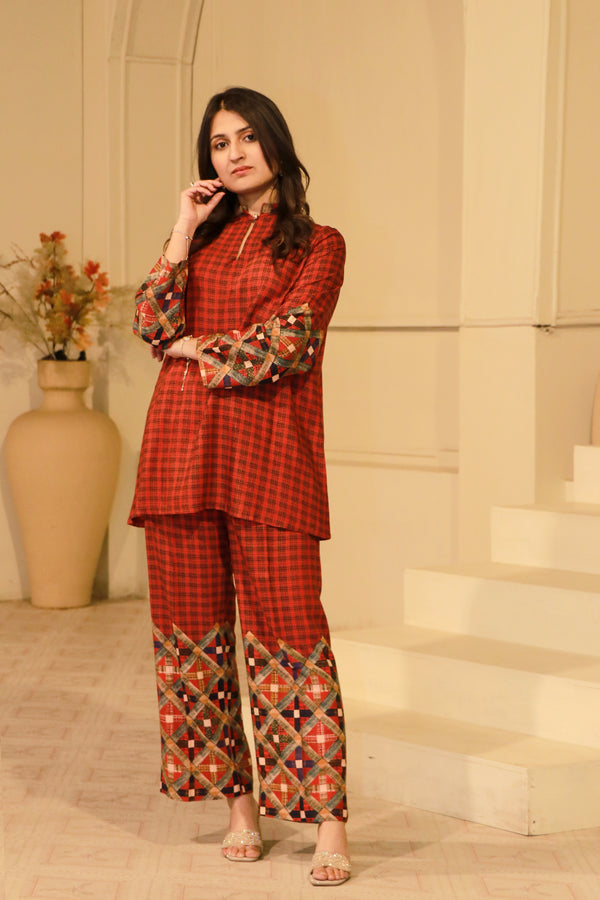 BORDERED RED CO-ORD (STITCHED)